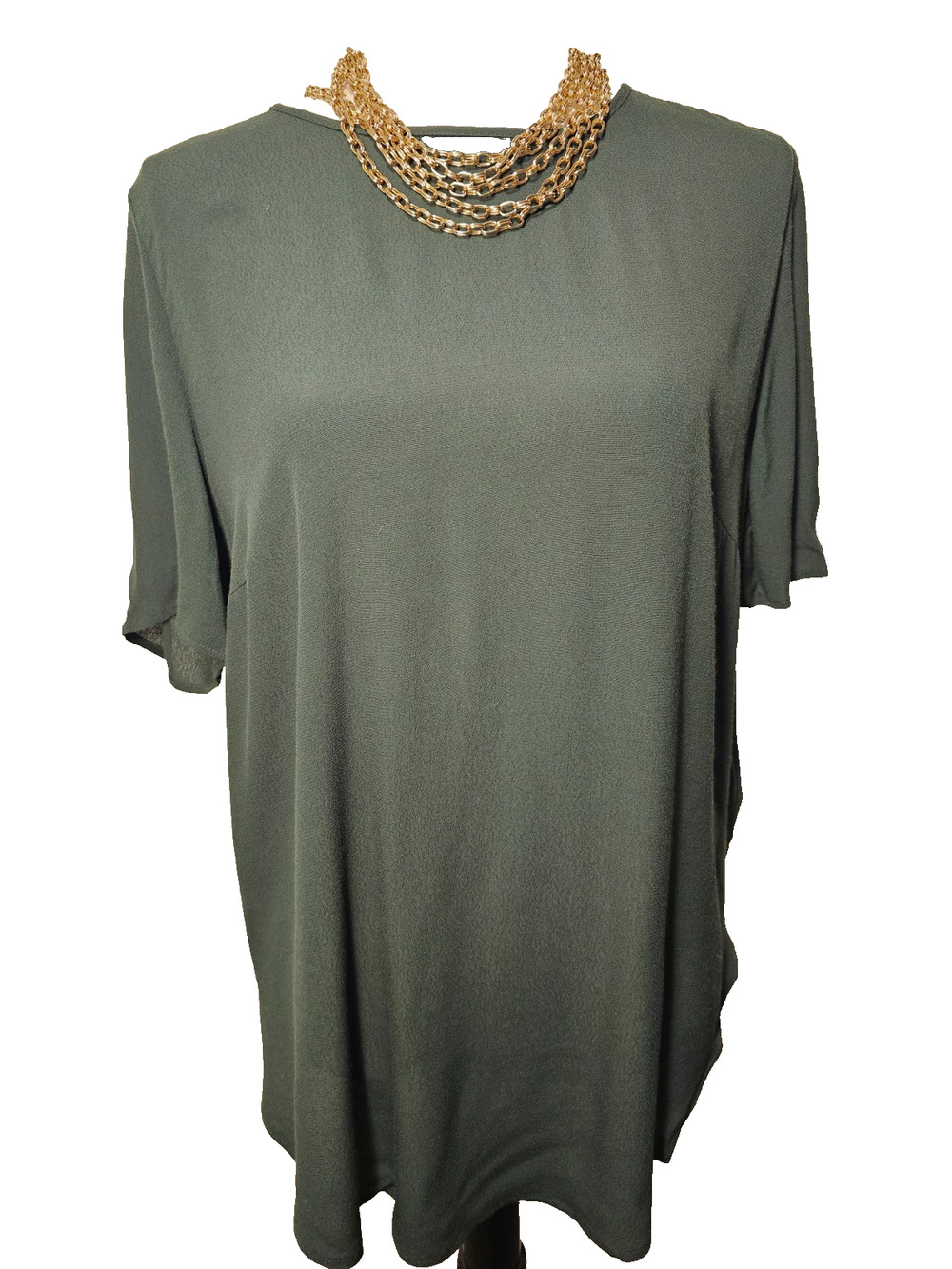H&M Womens Olive Green Tunic Blouse Relaxed Short Sleeve Longline Size 8
